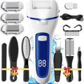 Callus Remover for Feet, 13-in-1 Professional Pedicure Tools Foot Care Kit, Foot Scrubber Electric Feet File Pedi for Hard Cracked Dry Dead Skin, 3 Rollers, 2 Speed, Battery Display (White&Blue)
