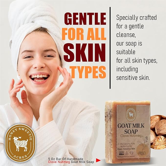 Honey Sweetie Acres Clove Nutmeg Goat Milk Soap - Handmade 5 oz Bar, Made with Natural Ingredients, Moisturizing & Gentle, Made in the USA