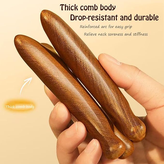4-in-1 Natural Sandalwood Gua Sha Massage Tool - Head, Face, Eye Nose Massage & Jawline Sculpting - Full Body Lymphatic Drainage & Scalp Care - Self Care Essential for Home Office Travel