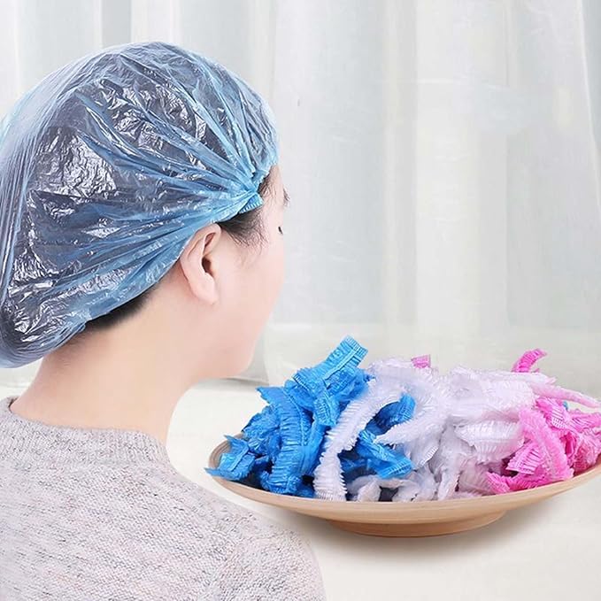 100 Pcs Rose Red Disposable Shower Caps,Shower Caps for Women Plastic Shower Caps Shower Hat Large Shower Cap Elastic Hair Cap for Home Use Hotel Spa and Hair Salon,Bathing Accessories,Personal Care