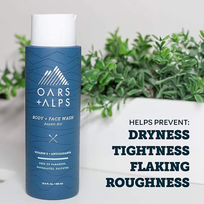 Oars + Alps Body Wash for Men, Mens Body Wash & Face Cleanser with Vitamin E & Antioxidants, Moisturizing, Paraben & Sulfate Free Cleanser, Aspen Air, 3pk