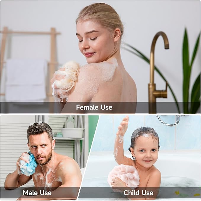 Luffa Loofah Sponge Shower Loofahs 50g Shower Bath Sponges Exfoliating Mesh Pouf Mesh Balls for Body Wash Back Scrubber Bathroom Men Women Soft Scrubber Cleaning Bathing Accessories Tool (6Colors)