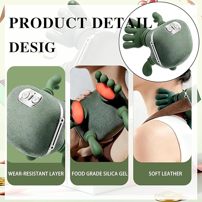 Bionic Hand Neck and Shoulder Massager with Heat, Shiatsu Kneading Trapezius Muscle Massager, Cordless Portable Full Body Massage Device, Gift for Office Workers & Parents