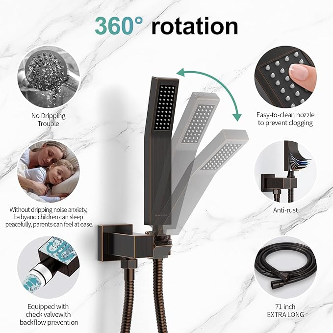 SR SUN RISE ORB Square Rainfall Shower Head and Handle Set, Wall Mounted Shower Fixtures, Metal Shower Faucet Trim Repair Kits (With Shower Valve) 10 Inches