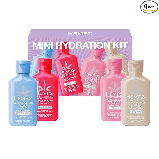 Hempz Mini Moisturizer Set, Hydrating Lotion Kit, Beauty Actives 4 pack, 2.25 oz