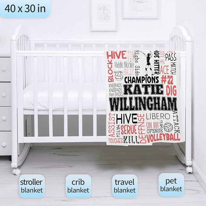Custom Volleyball Blanket, Personalized Sport Throw with Name Text for Girl, Women, Volleyball Gift for Player, Athlete, Coach, Team, Soft Warm Flannel Customized Throw Blankets 120"x90"for Family