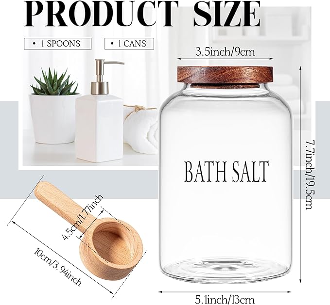 SiliFine 2 Sets 74 oz Large Bath Salt Container with Wooden Scoop for Glass Bath Salt Jar with Airtight Lid Storage Canister for Food, Flour, Sugar, Cookie, Kitchen