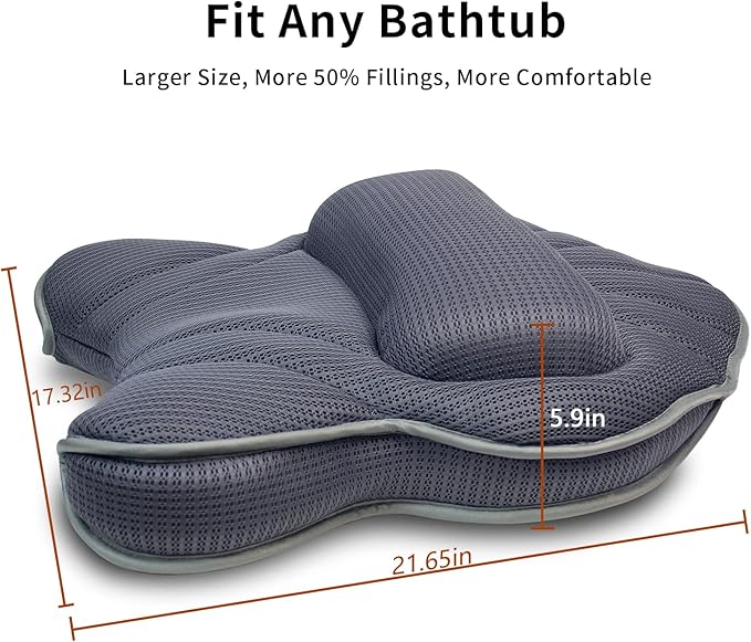 Poemland Extra Thick Large Bath Pillow with Neck,Back,Head Support for Bathtub, Spa, Soaking Gray(21''x17'')