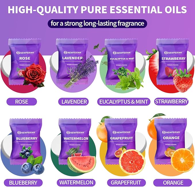 Shower Steamers Aromatherapy, Basket Set for Mothers Day Gifts for Mom, Teacher Appreciation Gifts for Women Men, 8-Pack Shower Bombs Organic Essential Oil, Spa Relaxing Purple Gifts for Wife