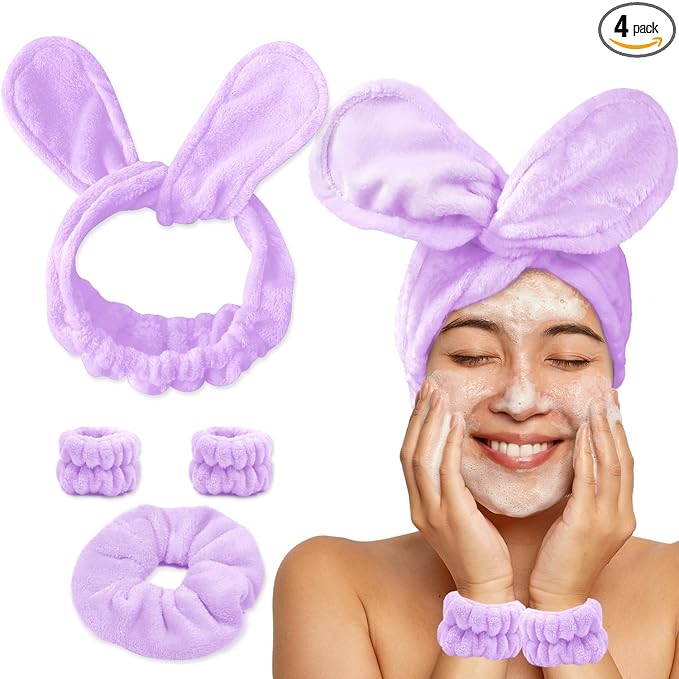 my novel things Face Wash Headband and Wristband Fashion Spa Headband, Coral Velvet Face Wash Set, Adjustable Makeup Headbands Hair Band for Washing Face, Facial Skincare Gift for Girls Women