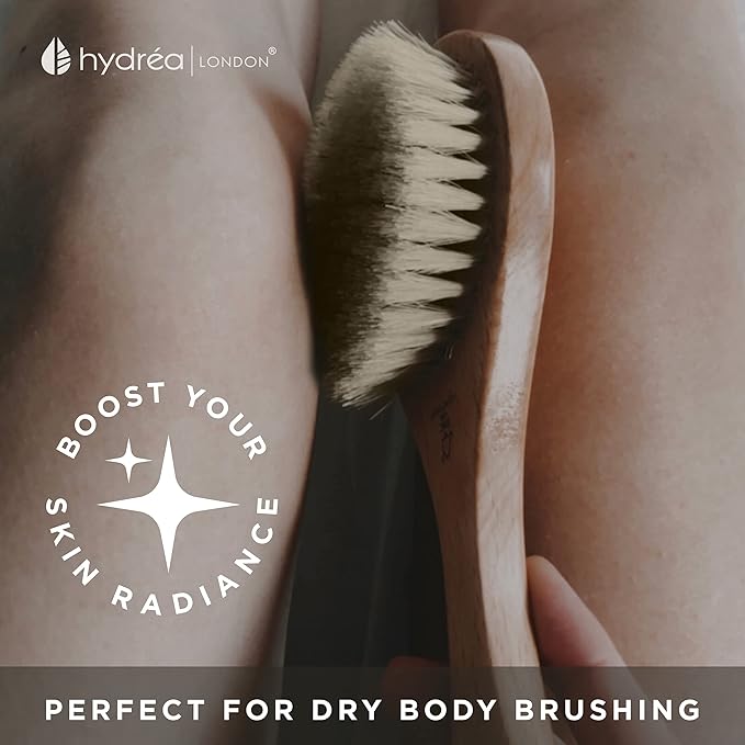 Hydrea London Dry Body Brush – Premium Exfoliating Dry Skin Brush Cactus Bristle, Vegan Dry Brush Cellulite Remover, Exfoliating Body Scrubber for Lymphatic Drainage, FSC® Certified Beechwood