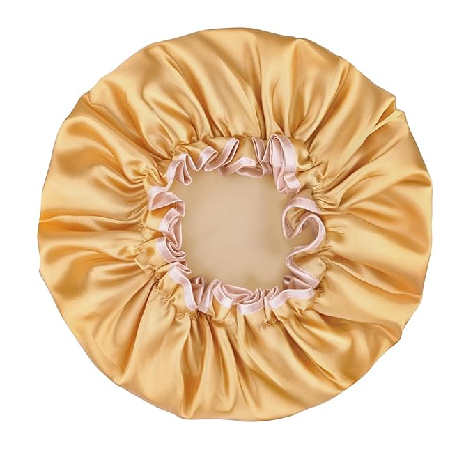 Waterproof Shower Caps for Women, Solid Color Dual-Layer Elastic Band Design Bath Hair Hat, Protects Hair In Shower, Spa, Cooking, Clean & Travel (Champagne)