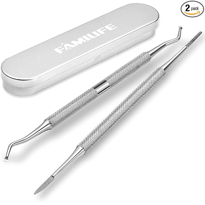 FAMILIFE Ingrown Toenail File and Lifter, 2 pcs Ingrown Toenail Tool Double Sided with Storage Case Professional Corrector 100% Stainless Steel Removal Pedicure Kit, Ideal for Home, Travel, Salon Use