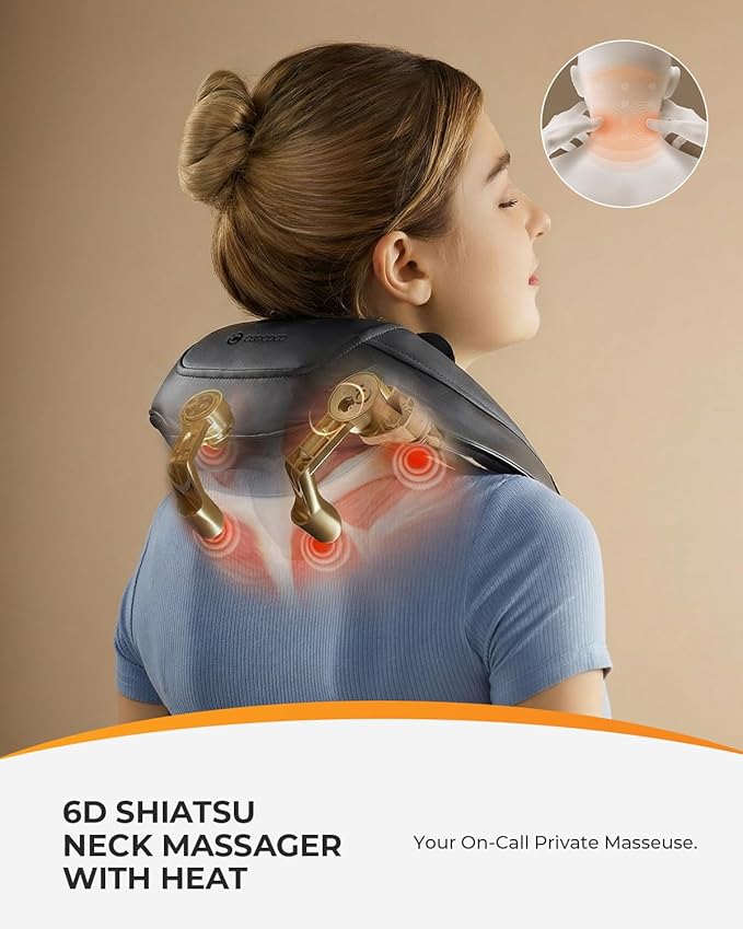 CooCoCo Cordless Neck Massager for Pain Relief Deep Tissue, 6D Shiatsu Shoulder Massager with Heat, Fsa Eligible Kneading Back Massager with Remote Control, HSA Approved Neck Massage for Men Women