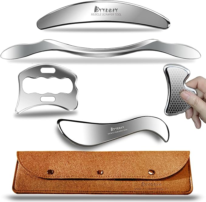 BYYDDIY 5 in 1 Stainless Steel Gua Sha Muscle Scraper Tools Kit, Scraping Massage Tool for Physical Therapy (L-SBCD2)
