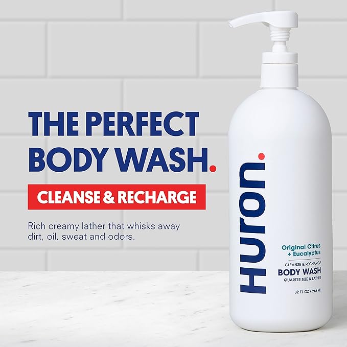 Huron Body Wash for Men and Women, Hydrating Daily Cleanser with Citrus + Eucalyptus Scent, Moisturizing Shower Gel, non-toxic, Phthalate-Free Clean Ingredients for Men, 30.3 fl oz