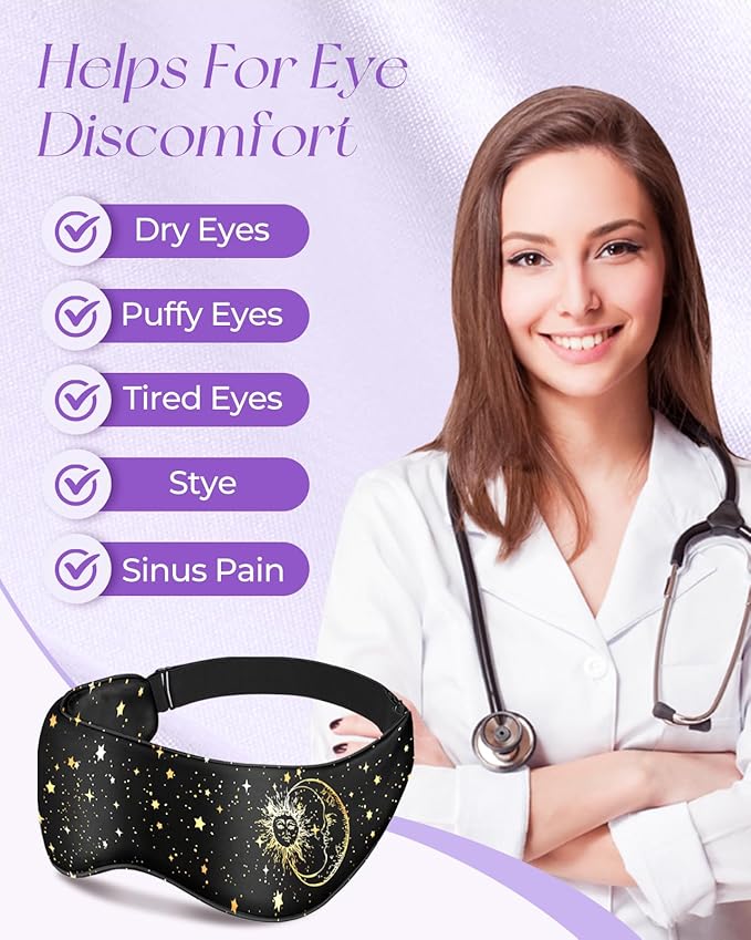 Miss Adola Silk Weighted Eye Mask - Microwave Eye Mask Heat and Cold Warm Compress for Sleeping Dry Eyes Pillow Soft Smooth Lavender Mulberry Silk Sleep Mask for Women Wife Mom - Black Sun Moon