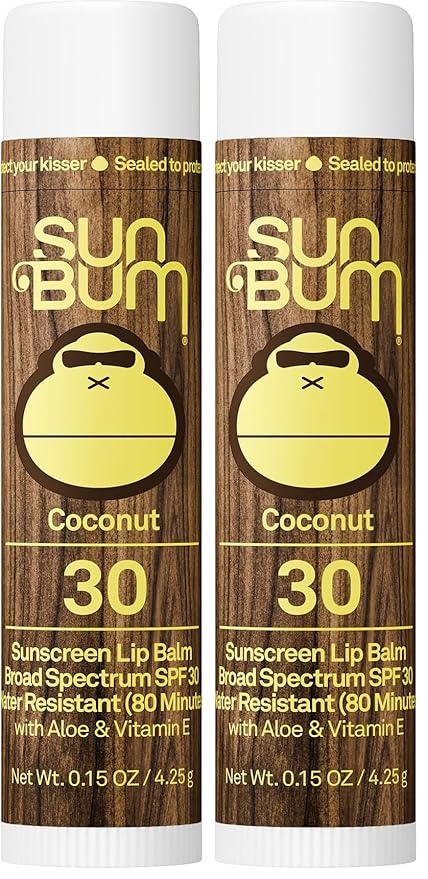 Sun Bum SPF 30 Sunscreen Coconut Lip Balm - Moisturizing Aloe Vera and Vitamin E - Vegan and Cruelty Free - Broad Spectrum UVA/UVB Lip Protection - 0.15 oz Stick,(Pack of 2)