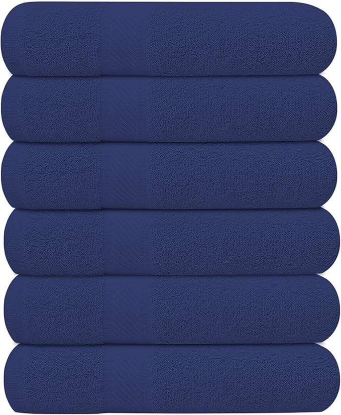 KAHAF COLLECTION 6 Pack Bath Towels Set (27 x 54 Inches) 100% Ring Spun Cotton, Lightweight, Quick Dry, Highly Absorbent Towels (Navy, (27x54) Inches)