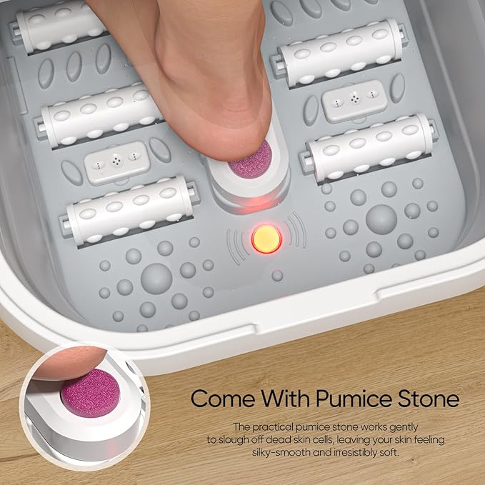 LUBBYGIM New Collapsible Foot Spa Bath with Heat, Foldable Foot Bath Massager with Bubble, Red Light, 6 Shiatsu Massage Rollers, Foot Soaking Tub with Temperature Control for Soft Feet & Relax(Gray)