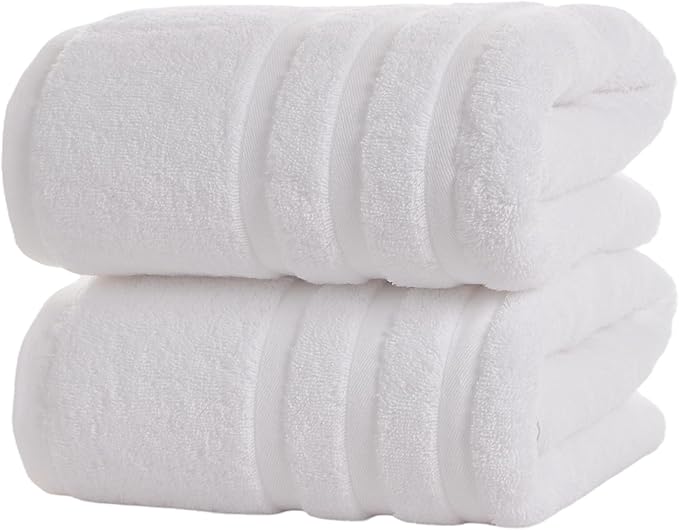Bath Towels 2 Pack, 30 x 60 Inches, Large 100% Cotton Towels, Soft, Absorbent, Comfortable for Home, Spa, and Gym, (White)
