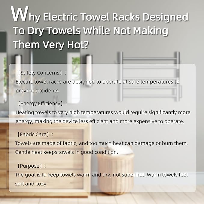 P&Dlusir Towel Warmer, Heated Towel Rack with Smart Timer and Thermo Control, Wall-Mounted Heated Towel Rail, Stainless Steel, Hard-Wired/Plug-in, Brushed, 5 bar