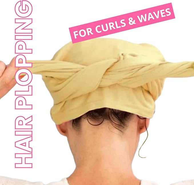 OOF! Halo T-Shirt Hair Towel | 100% Cotton Jersey Knit w/MoistureLock | No Microfiber | Reduce Cuticle Friction, Frizz & Breakage | Plopping Towel for Curly Hair | All Hair Types (Butter Yellow)