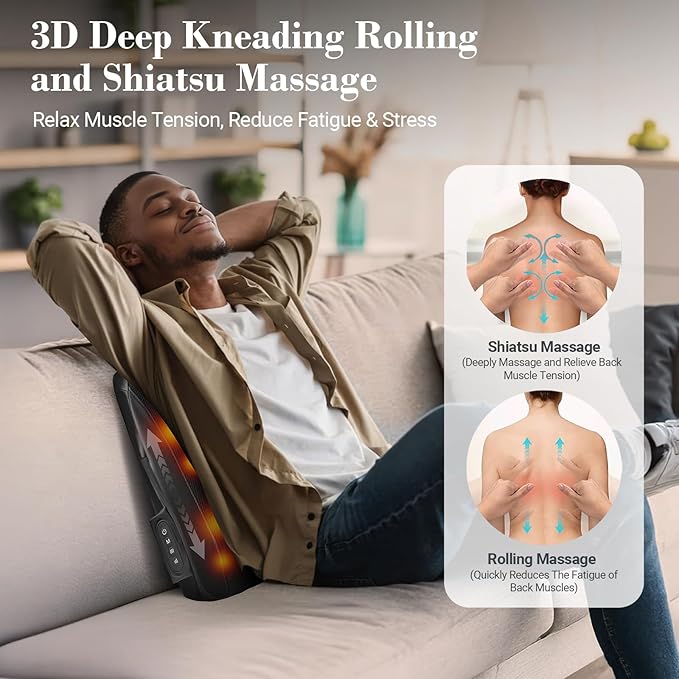 CuPiLo FSA Eligible Cordless Back Massager for Pain Relief Deep Tissue HSA Approved, Up and Down Rolling Low Back Massager with Heat, Portable Shiatsu Lower Back Massage for Home Office