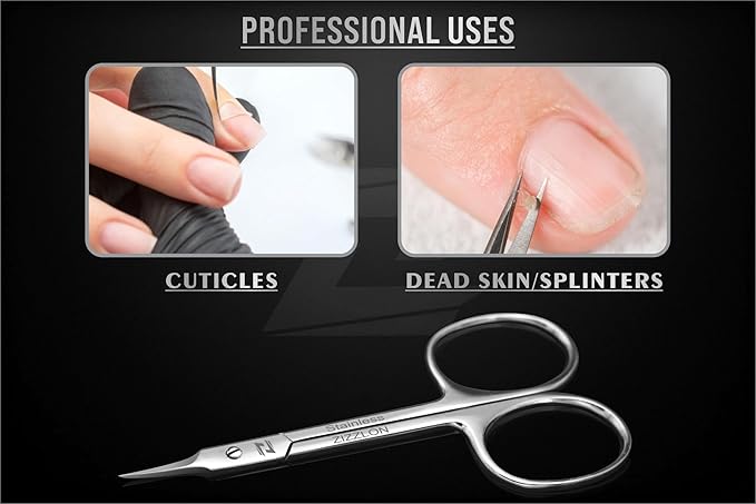 Cuticle Scissors Professional Extra Fine Curved Pointed Tip - Stainless Steel Grooming Scissors for Eyebrows, Beard, Nose Hair, Eyelash, Mustache, Dry Skin - Manicure Scissors