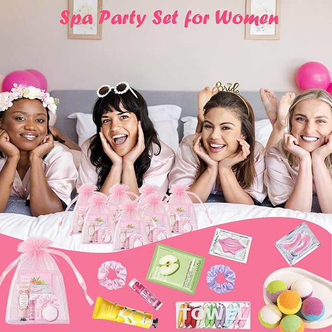 108 PCS Spa Party Supplies for Women, Spa Party Favors Include Facial Masks, Lip Mask, Lip Balm, Under Eye Patches, Foot Bath Bombs & Hand Cream, Christmas Gifts for Women Birthday Sleepover Party
