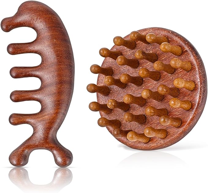 Wooden Scalp Massager & Hair Scrubber, Head Massager Brush for Hair Growth, Natural Sandalwood Wide Tooth Combs, Manual Scalp Scrubber, Portable Scalps Brush for Woman Men Wet Dry Hairs