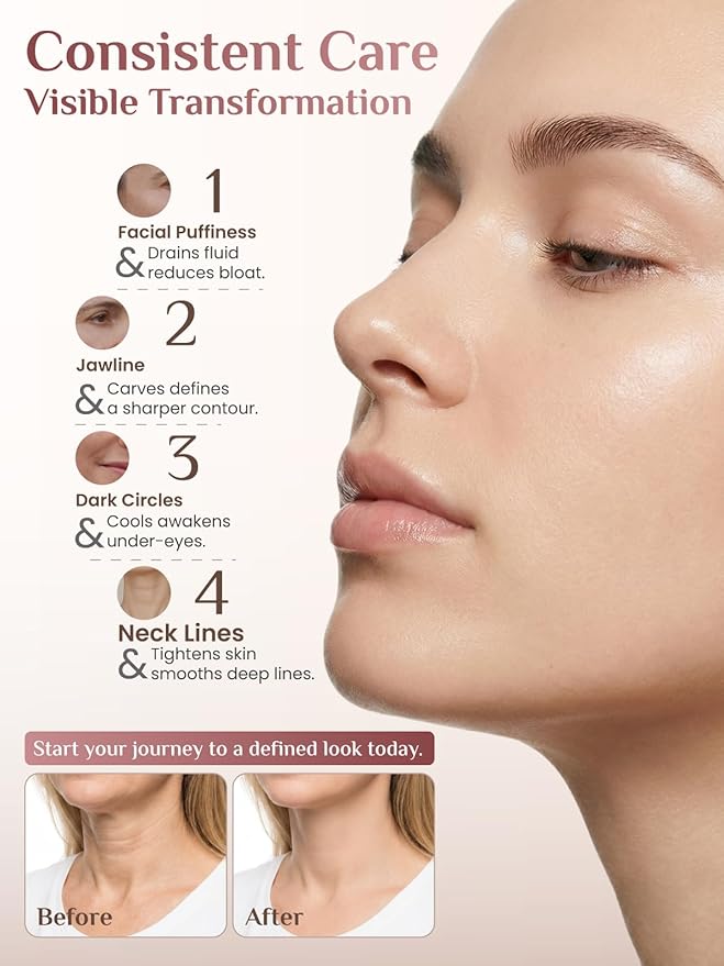 Rena Chris Gua Sha & Neck Lift Tool - Manual Face Massager & Jawline Sculptor for Puffiness - Handheld Stainless Steel Set for Skin Firming & Fine Lines