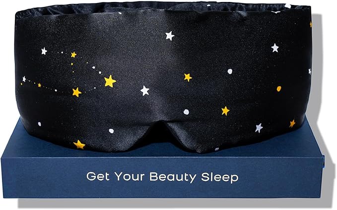 Fleur&Yang Silk Sleep Mask, Adjustable Blackout Sleeping Mask for Men Women, Soft Breathable 100% Mulberry Silk Fabric, Cooling Eye Cover Blindfold for DeepSleep or Meditationc(Starlight)
