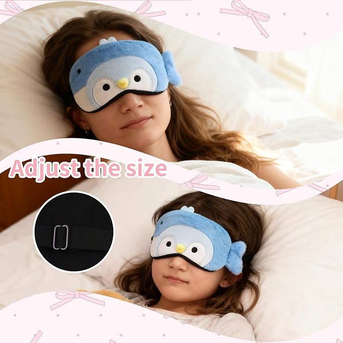 PERFECTSIGHT Sleep Eye Masks, Cute Plush Sleep Eye Cover Lightweight Adjustable Eyeshade Faux Fur Mask Cover for Women Men Kids Sleep Travel Nap, Blue Penguin