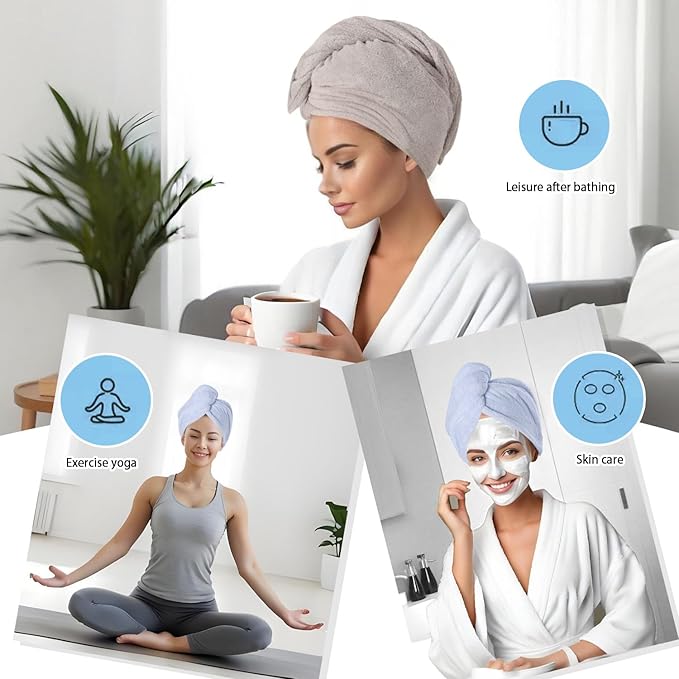 Microfiber Hair Drying Towel Wrap for Women, Hair Turbans Towel for Wet Hair,turbie Twist Hair Towels(The Color of the Picture is for Reference only) (Light Blue,Light Green,Gray)