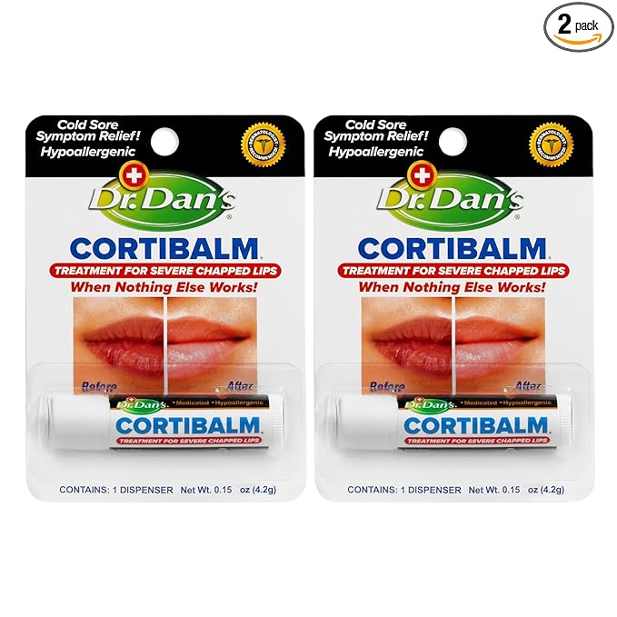 Dr. Dan’s Cortibalm - Healing Lip Balm for Severely Chapped Lips with Hydrocortisone, Moisturizing Balm Pack Treatment for Men & Women, Moisturizer for Very Dry Cracked Lips, Hypoallergenic - 2 pack