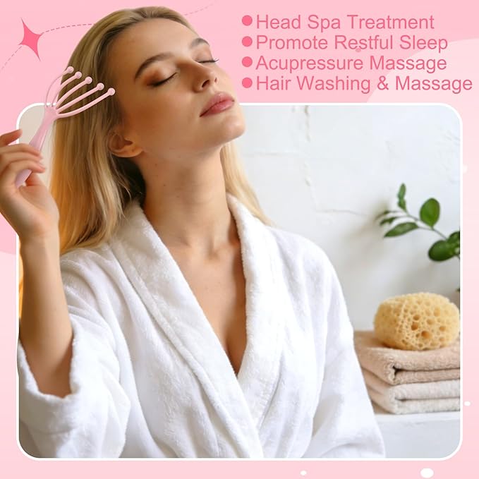 ProSuites 3 Pack Pink Head Massager Scalp Comb Resin Gua Sha Tool Set Scalp Stress Relax Tool for Christmas, Birthday, Mother's Day