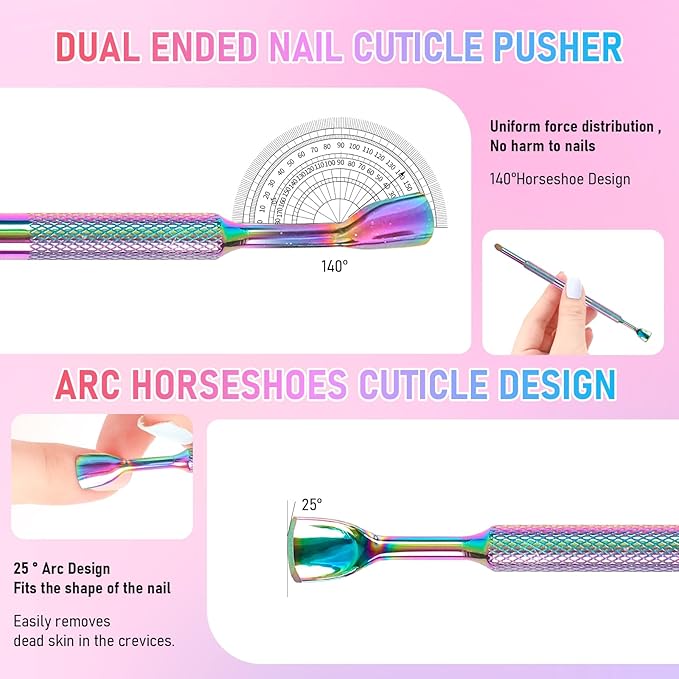 Dual Ended Cuticle Remover,Pre-Treatment Cuticle Pusher with 100#/240# Grit Sandpaper Sheets Pre-Treatment Cuticle Nail Tool for Salon & Home Use