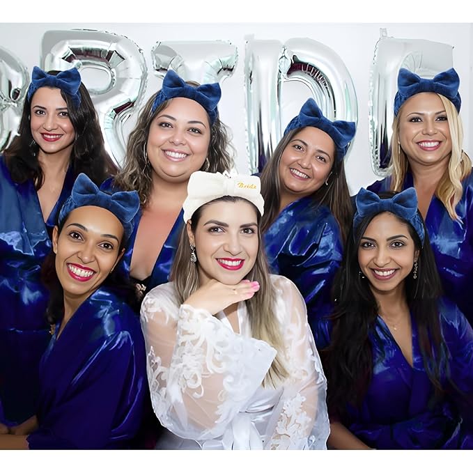 CIEHER Spa Headbands for Bachelorette Party Favors, 8 Pcs Spa Headbands for Bride & Bridesmaid - White & Dark Blue