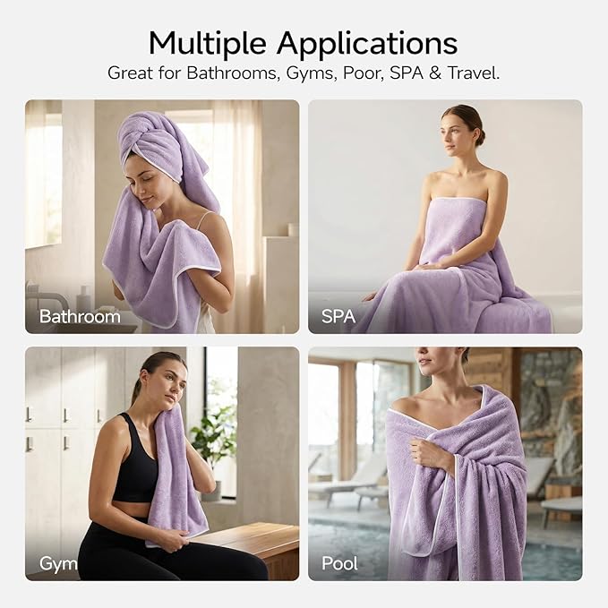 REDKISS 2 Pack Microfiber Extra Large Bath Sheets, 35 x 70 Inches, 670G, Soft and Absorbent, Quick Dry Oversized Bath Towels, Perfect for Bathroom, Plush Shower Towels for Spa, Gym & Hotel, Purple