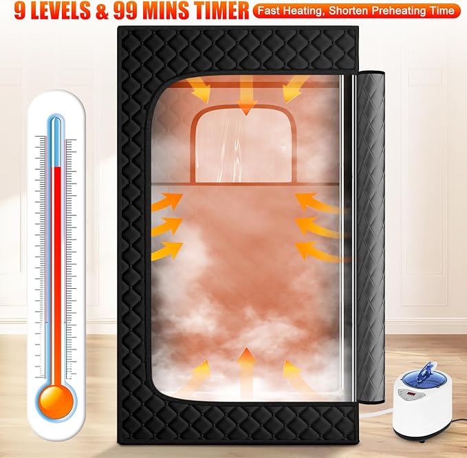 X-Vcak Upgraded Portable Sauna for Home，Relaxation, Steam Sauna for Home with Steamer, Remote Control, Folding Chair, 9 Levels