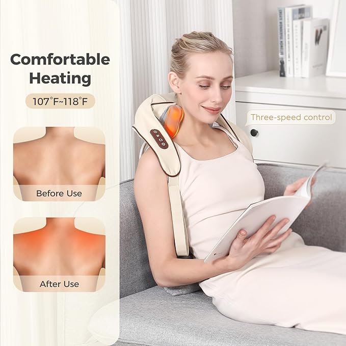 KppeX 4D Deep Cordless Neck Massager Pillow, Leg and Back Pain Relief Tissue Kneading, Shiatsu and Shoulder Massage,Gifts for Men or Women-Pearly White