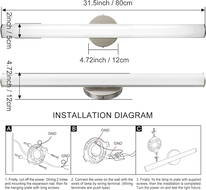 OOWOLF 31.5 Inch LED Bathroom Vanity Light, Brightness Adjustment Vanity Light Bar 30W 3000LM, Natural White 4000K Wall Lights Fixture Over Mirror, Modern Vanity Lighting for Bathroom/Dressing Room