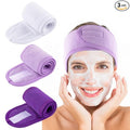 Whaline Spa Facial Headband Make Up Wrap Head Terry Cloth Headband Adjustable Towel Band for Face Washing Shower Facial Cover, 3 Pieces (White, Purple, Dark Purple)