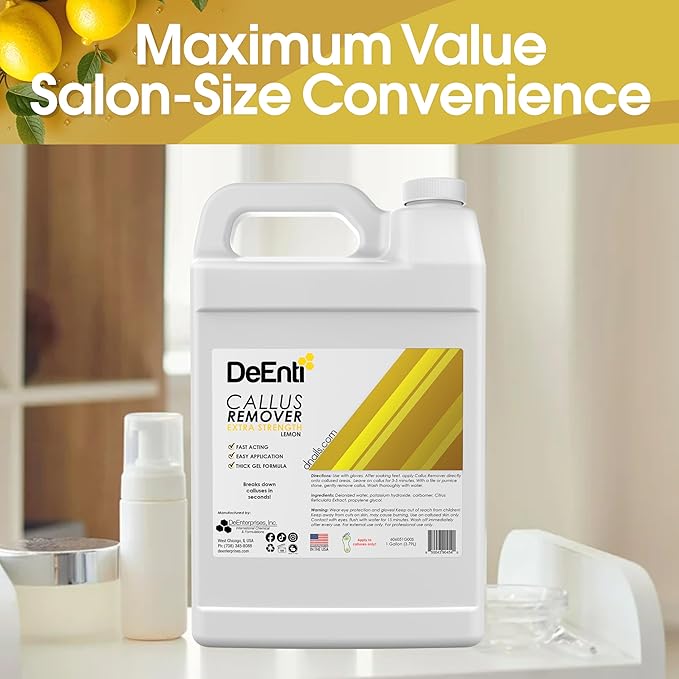 DeEnti Callus Remover for Feet, Extra Strength Foot Callus Remover Gel, 128oz Salon Grade Home Pedicure Supplies for Dry Skin, Cracked Heel, Professional Strength Foot Care, Lemon