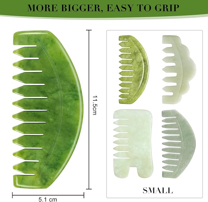 Gua Sha Comb, Natural Guasha Stone Jade, Head Scalp Caring Massage Comb, Body Gua Sha Scraping Massage Tool, Gua Sha Therapy Hair Growth Scalp Stimulator for Brain Meridian Massager