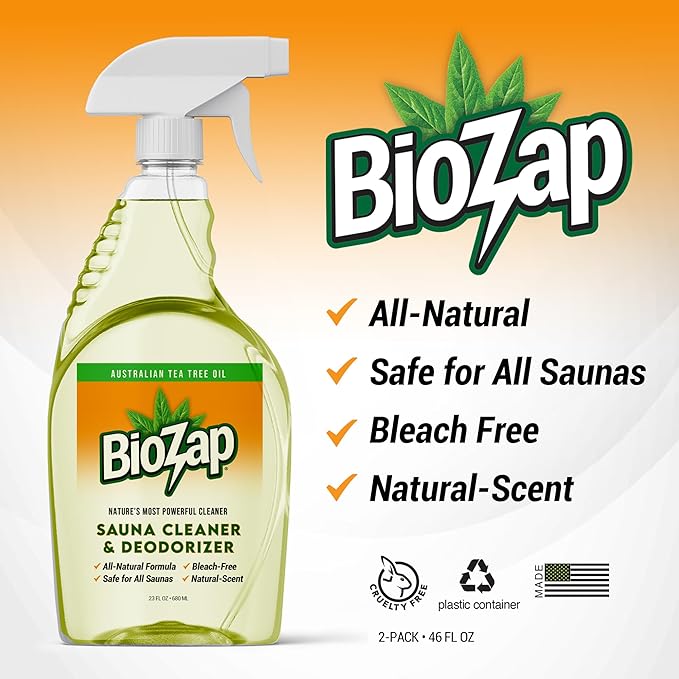 RadonSeal Tea Tree Oil Sauna Cleaner & Deodorizer - BioZap Spray Cleaner & Deodorizer for Traditional, Infrared, Barrel & Steam Saunas