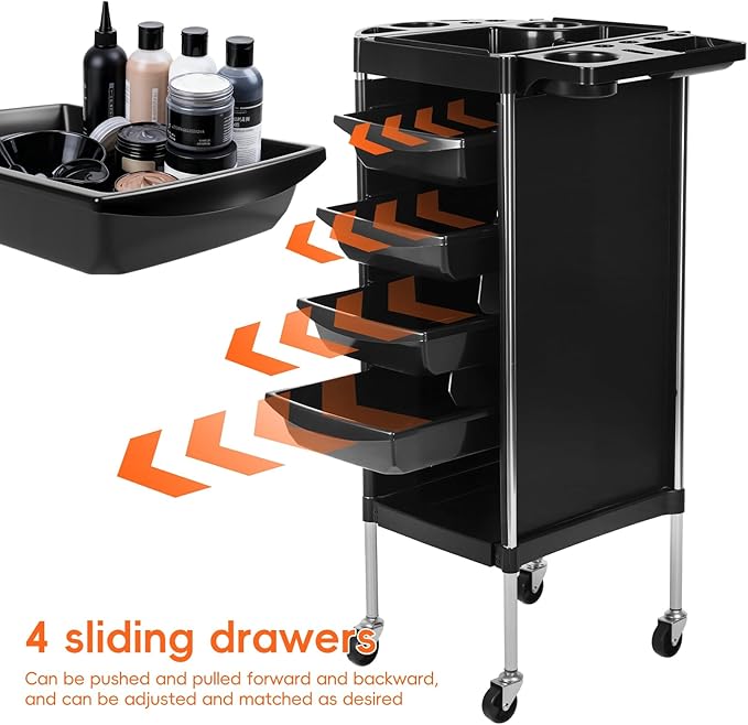 Hair Salon Storage Tool Cart Organizer for Hairdressing Beauty SPA Tattoo, 6-Layer Rolling Utility Cart with Drawer for Kitchen,Bathroom,Living Room,Office, Salon Stations for Hair Stylist Black