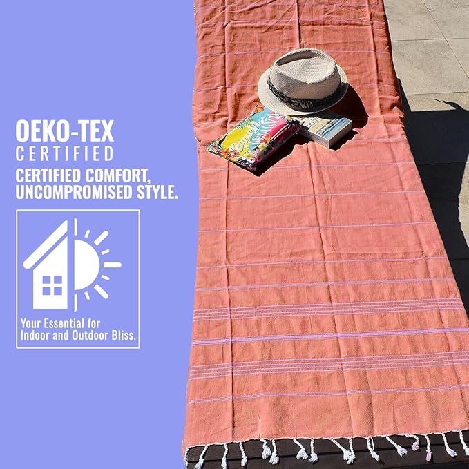 Beach Towel 100% Cotton Turkish Beach Towel Adult 38x70 Inch Pre-washed Absorbent Extra Large|Sand Free Quick Dry BathTowels|Lightweight Blanket|Travel Cruise Camping Spa Gym Yoga Towel|Coral Quartz