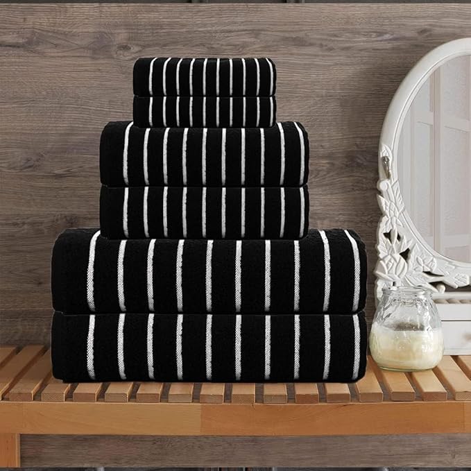 CASA COPENHAGEN Ecstatic 6Pcs 100% Egyptian Cotton Large Designer Towels Gift Set- Coal Black, 600GSM, 2Bath 2Hand 2Washcloths, Bath Towels for Bathroom Set for Women & Men